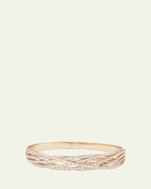 14K Yellow Gold Diamond Crossover Bangle, 7"L